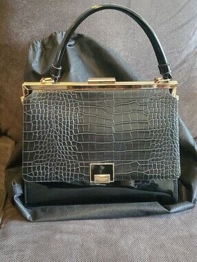 DUNE London Satchel HandBag Black Patent Faux Leather Crossbody Top Handle Strap